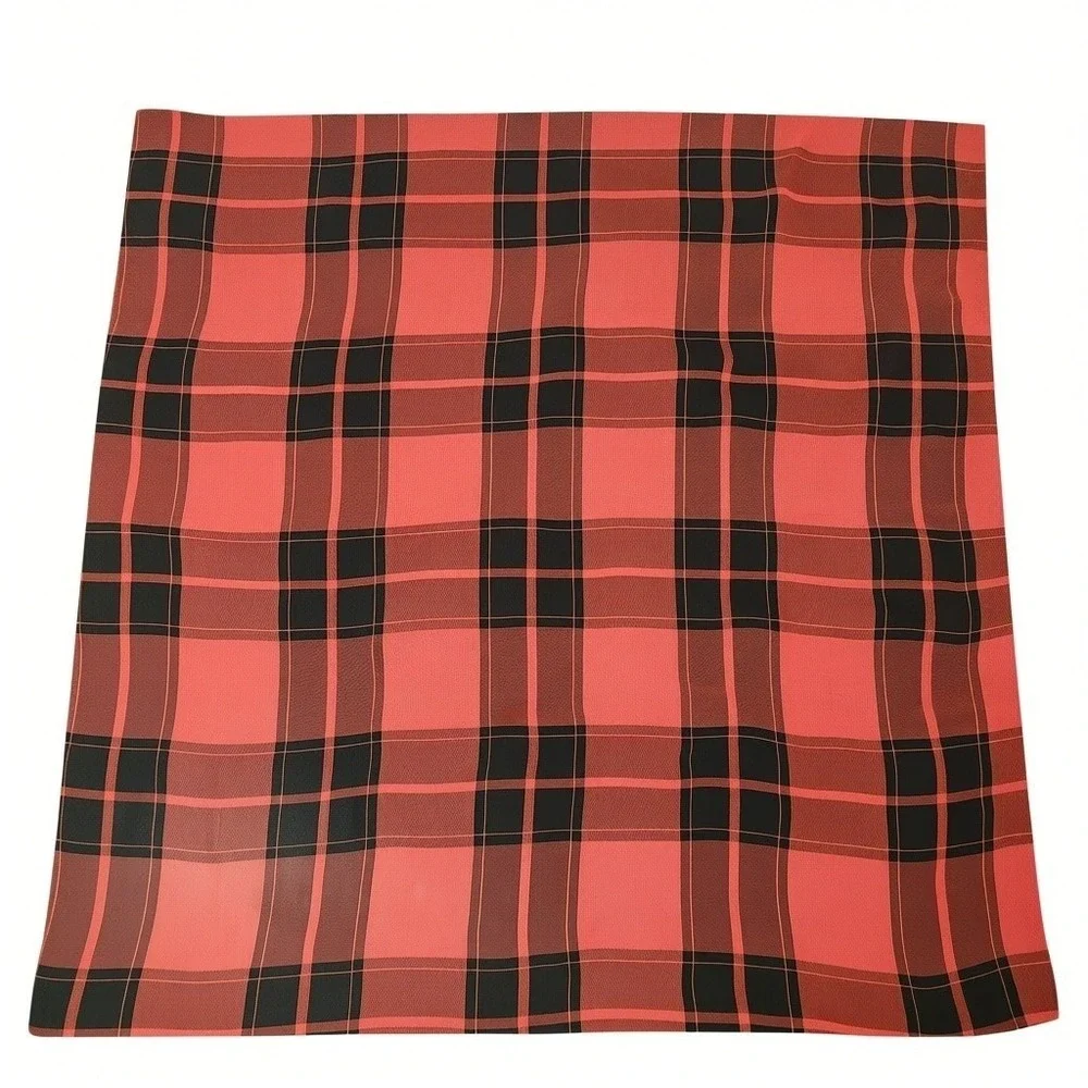Liz Claiborne Red Black Plaid Square Scarf 100% Rayon Tartan Print 21x21